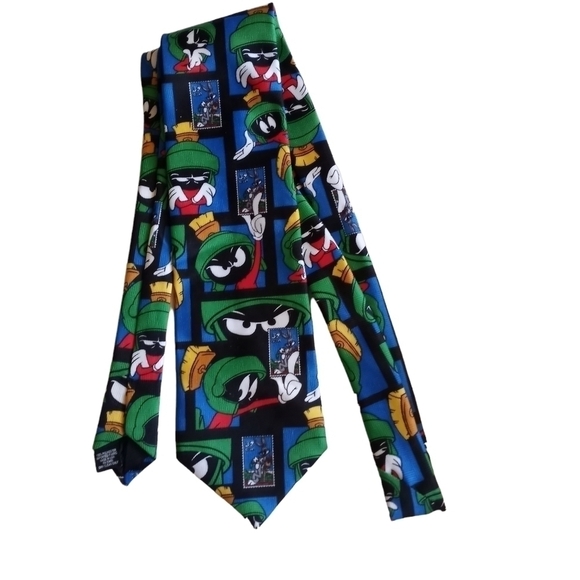 Vintage 90's Necktie Looney Tunes Stamp Collection Marvin the Martian Novelty - Picture 1 of 9